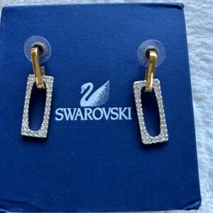 Swarovski Gold and Silver Rectangular Earrings New in box w/ Certificate